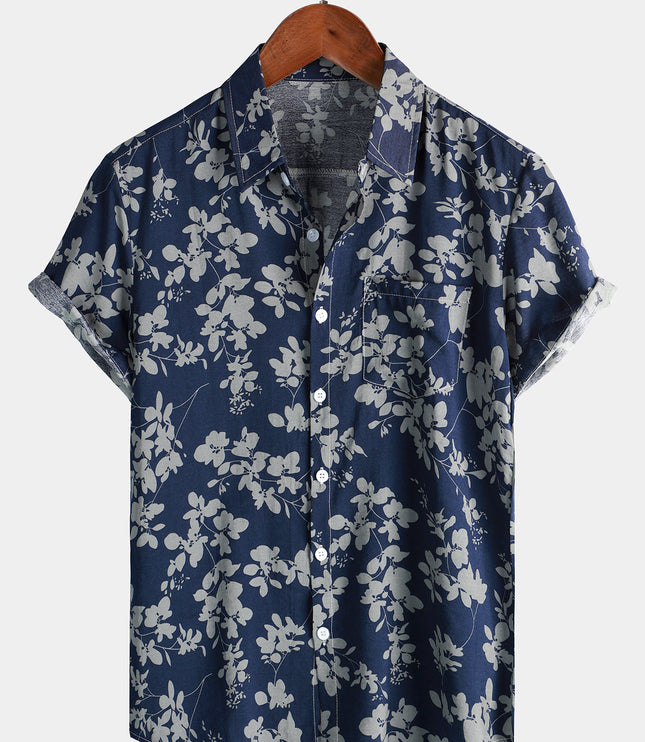 Men's Short Sleeve Hawaiian Print Shirt with a Button Front