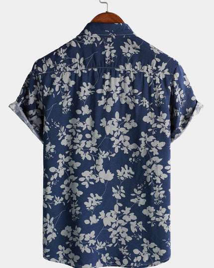 Men's Short Sleeve Hawaiian Print Shirt with a Button Front