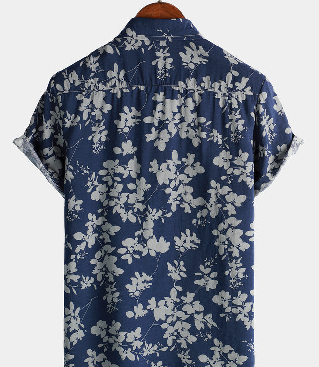 Men's Short Sleeve Hawaiian Print Shirt with a Button Front