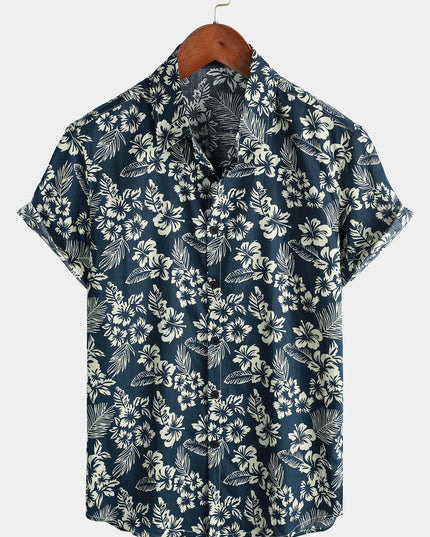Men's Short Sleeve Hawaiian Print Shirt with a Button Front