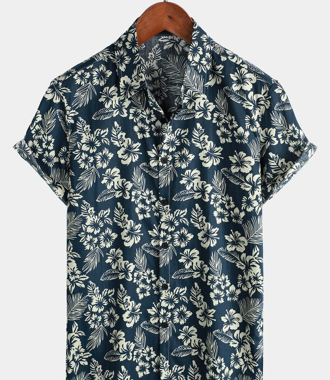 Men's Short Sleeve Hawaiian Print Shirt with a Button Front
