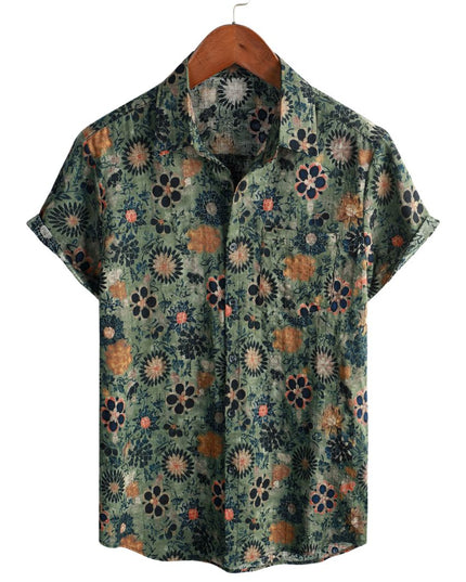 Men's Short Sleeve Hawaiian Print Shirt with a Button Front