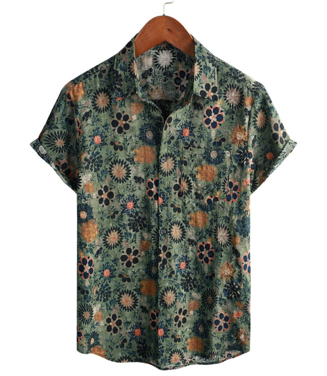 Men's Short Sleeve Hawaiian Print Shirt with a Button Front