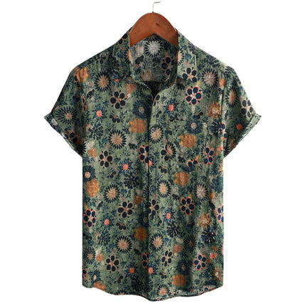 Men's Short Sleeve Hawaiian Print Shirt with a Button Front