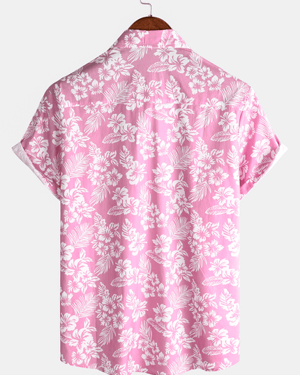 Men's Short Sleeve Hawaiian Shirt with Floral Print