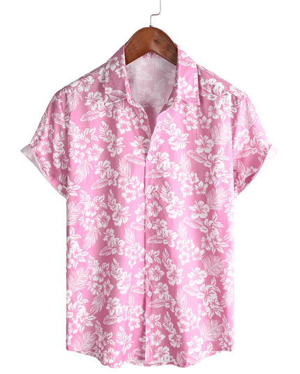 Men's Short Sleeve Hawaiian Shirt with Floral Print