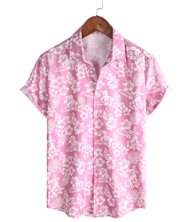 Men's Short Sleeve Hawaiian Shirt with Floral Print