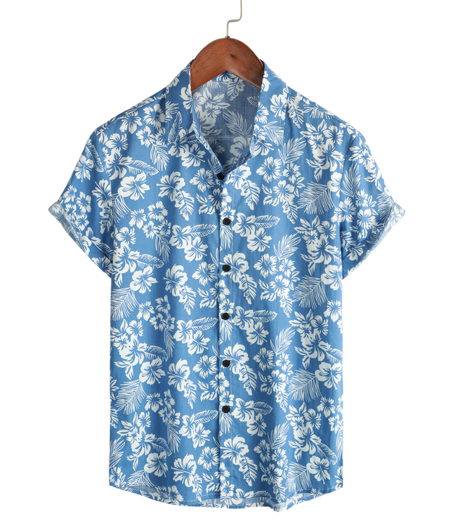Men's Short Sleeve Hawaiian Shirt with Floral Print