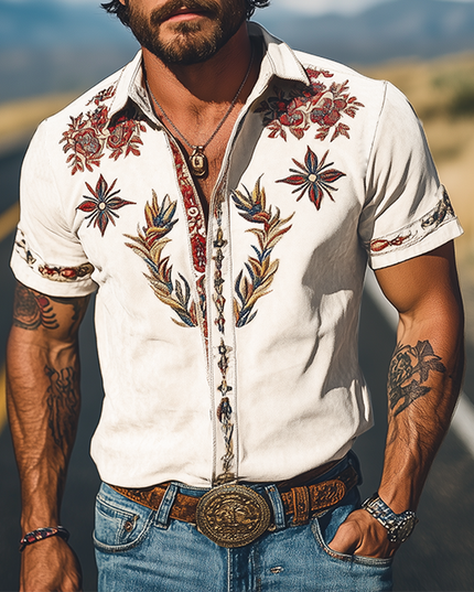 Men's Short Sleeve Summer Shirt in Western Floral Print