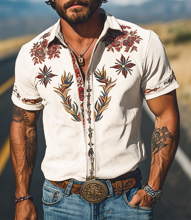 Men's Short Sleeve Summer Shirt in Western Floral Print