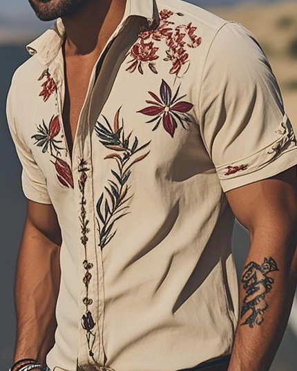 Men's Short Sleeve Summer Shirt in Western Floral Print