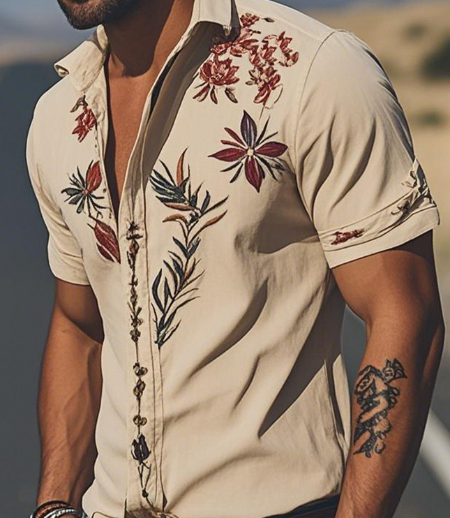 Men's Short Sleeve Summer Shirt in Western Floral Print