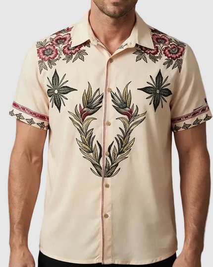 Men's Short Sleeve Summer Shirt in Western Floral Print