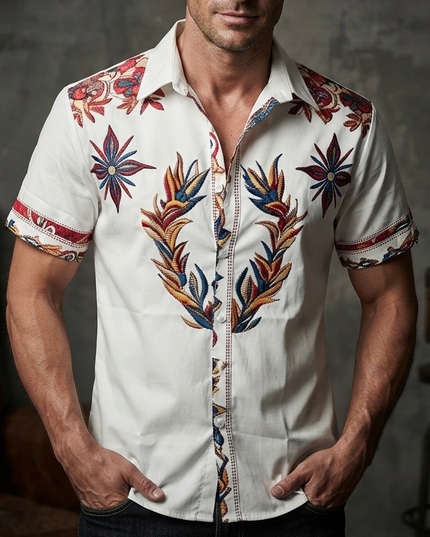 Men's Short Sleeve Summer Shirt in Western Floral Print