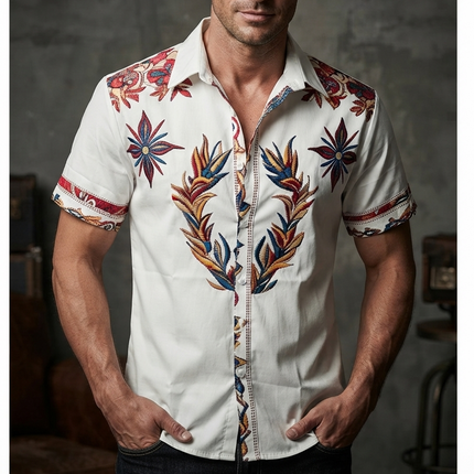 Men's Short Sleeve Summer Shirt in Western Floral Print