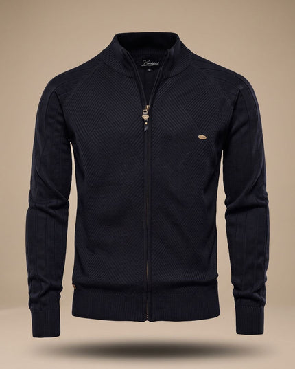 Men's Slim Fit Knit Cardigan Sweater with Zip Front and Stand Collar
