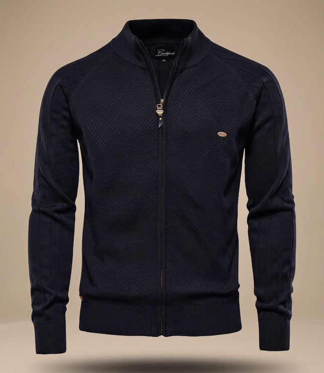 Men's Slim Fit Knit Cardigan Sweater with Zip Front and Stand Collar