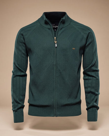 Men's Slim Fit Knit Cardigan Sweater with Zip Front and Stand Collar