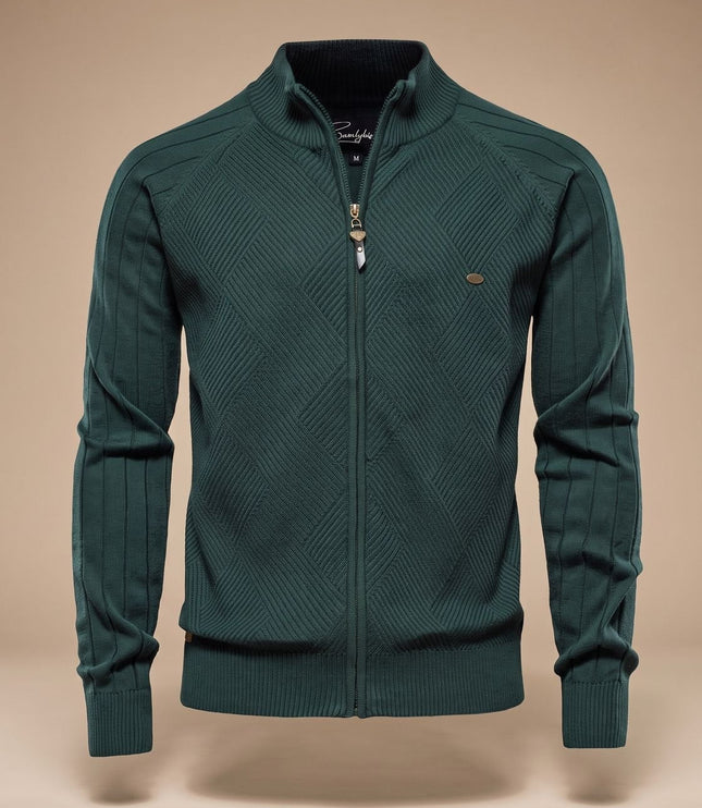 Men's Slim Fit Knit Cardigan Sweater with Zip Front and Stand Collar