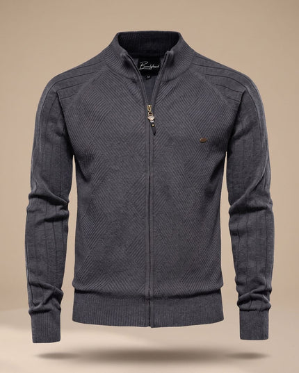 Men's Slim Fit Knit Cardigan Sweater with Zip Front and Stand Collar