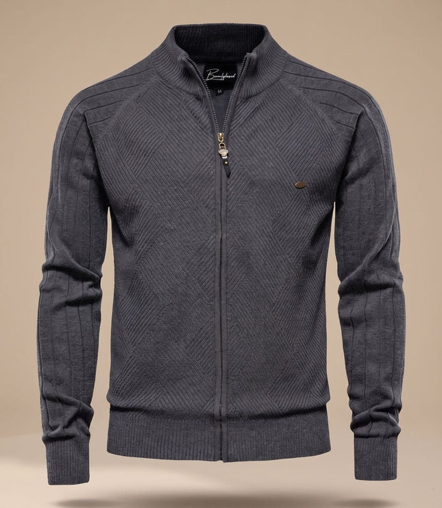 Men's Slim Fit Knit Cardigan Sweater with Zip Front and Stand Collar