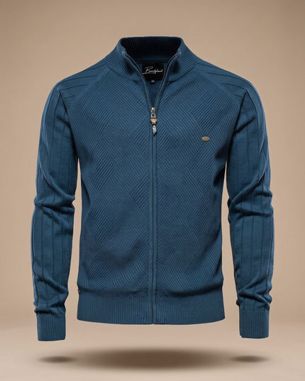 Men's Slim Fit Knit Cardigan Sweater with Zip Front and Stand Collar