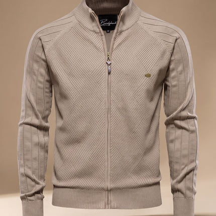 Men's Slim Fit Knit Cardigan Sweater with Zip Front and Stand Collar