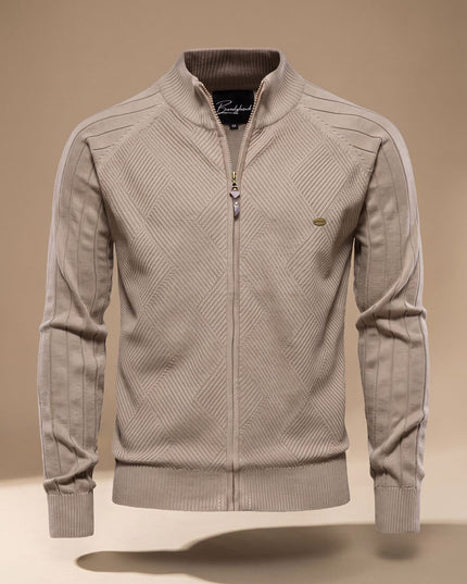 Men's Slim Fit Knit Cardigan Sweater with Zip Front and Stand Collar