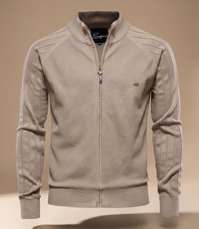 Men's Slim Fit Knit Cardigan Sweater with Zip Front and Stand Collar