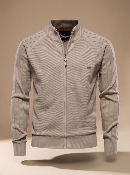 Men's Slim Fit Knit Cardigan Sweater with Zip Front and Stand Collar