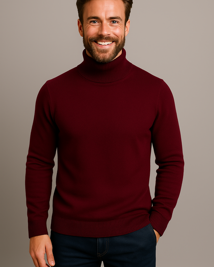 Men's Slim Fit Pullover Sweater with a Knit Turtleneck