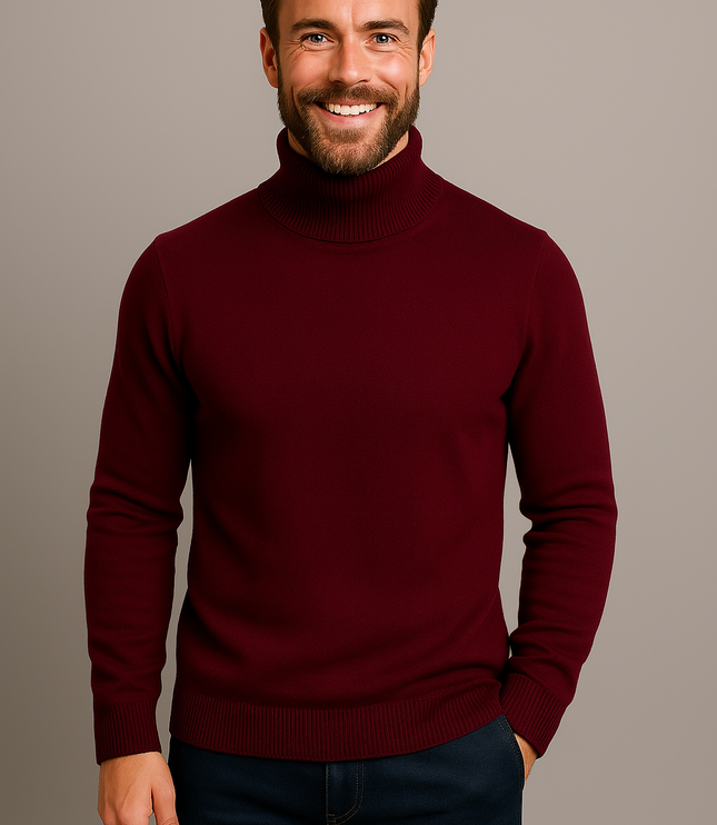 Men's Slim Fit Pullover Sweater with a Knit Turtleneck