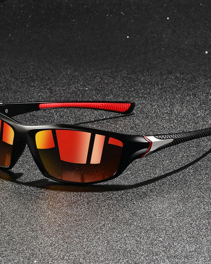Men's Sport Wrap Sunglasses with Contrast Temple Stripe