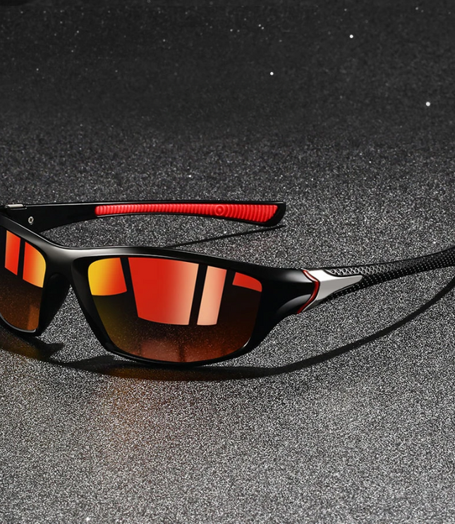 Men's Sport Wrap Sunglasses with Contrast Temple Stripe
