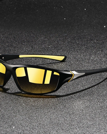 Men's Sport Wrap Sunglasses with Contrast Temple Stripe