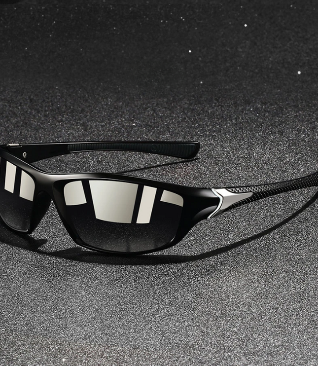 Men's Sport Wrap Sunglasses with Contrast Temple Stripe