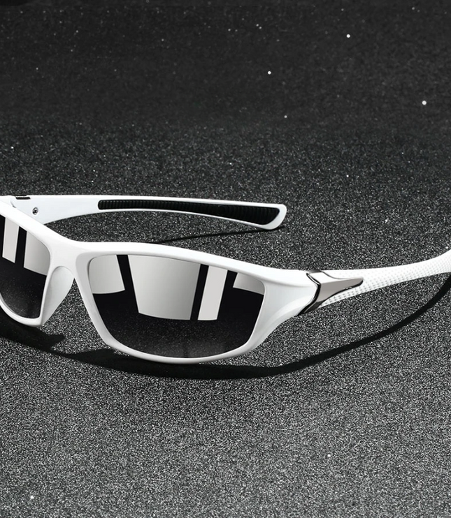 Men's Sport Wrap Sunglasses with Contrast Temple Stripe