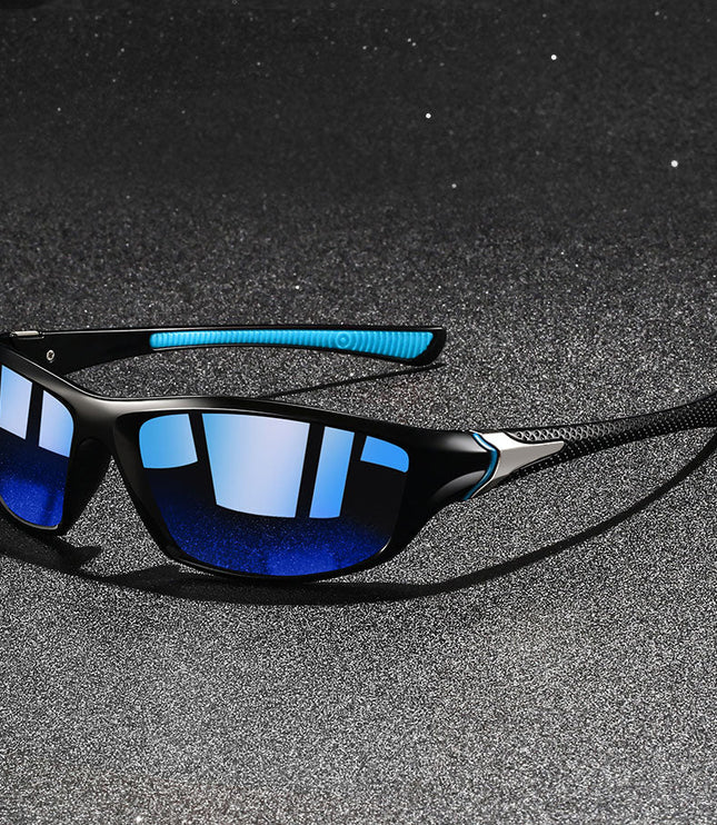 Men's Sport Wrap Sunglasses with Contrast Temple Stripe