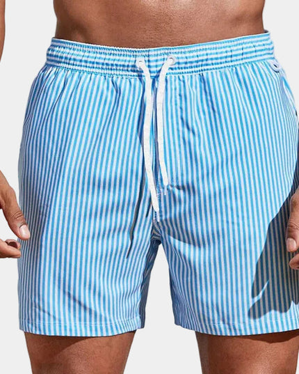 Men's Striped Shorts with Elastic Drawstring Waist