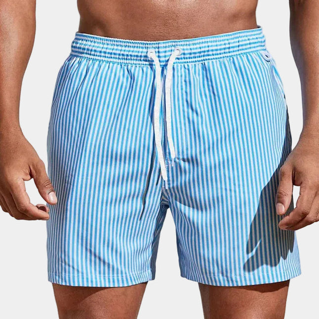 Men's Striped Shorts with Elastic Drawstring Waist