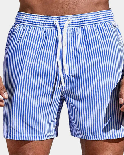 Men's Striped Shorts with Elastic Drawstring Waist