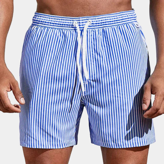 Men's Striped Shorts with Elastic Drawstring Waist