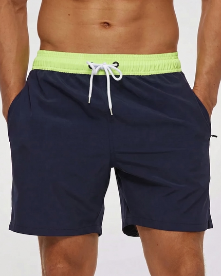 Men's Swim Shorts with a Contrast Waistband and Drawstring