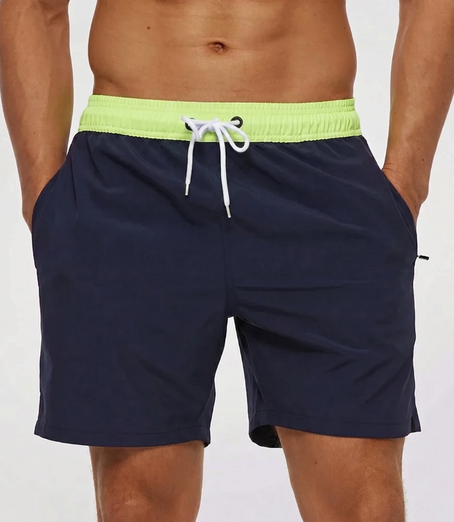 Men's Swim Shorts with a Contrast Waistband and Drawstring