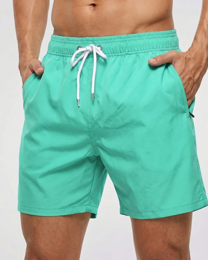 Men's Swim Shorts with a Contrast Waistband and Drawstring