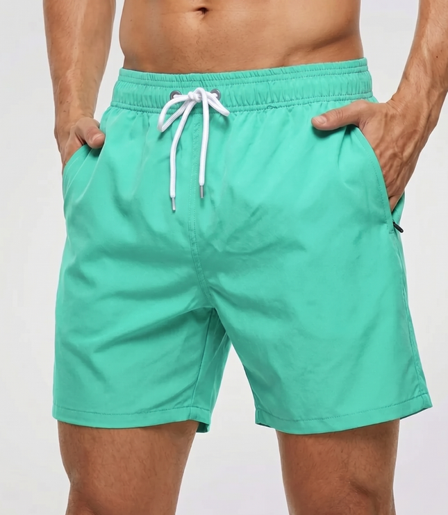 Men's Swim Shorts with a Contrast Waistband and Drawstring
