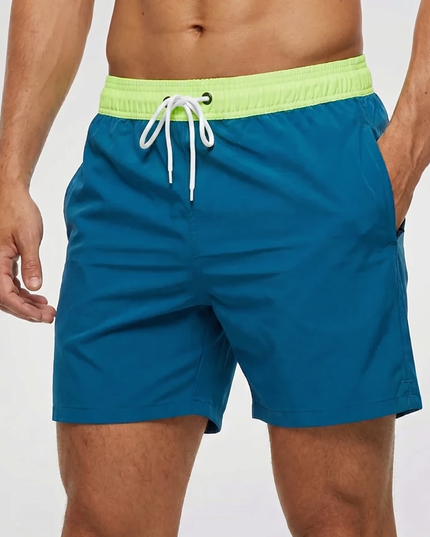 Men's Swim Shorts with a Contrast Waistband and Drawstring