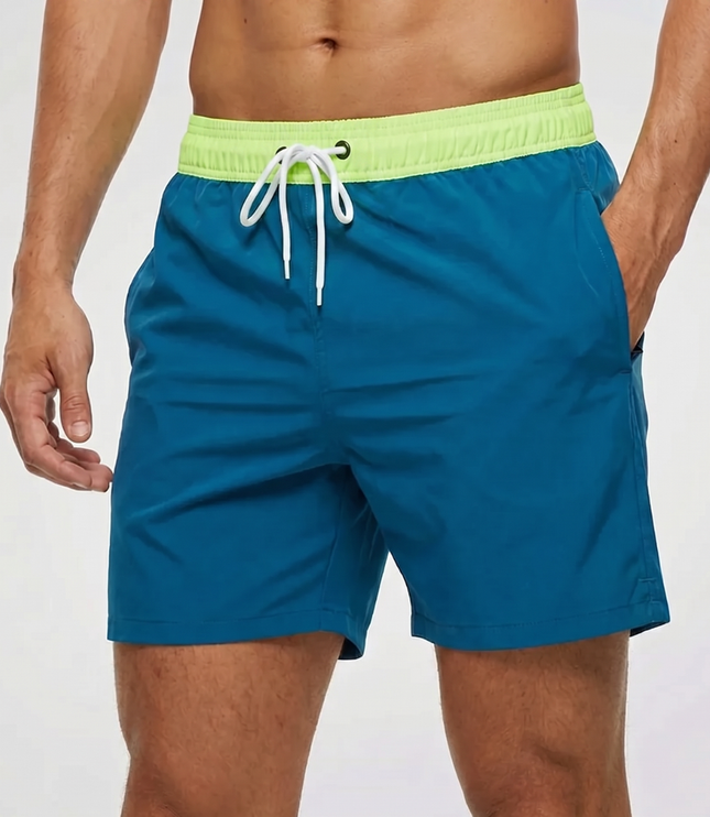Men's Swim Shorts with a Contrast Waistband and Drawstring