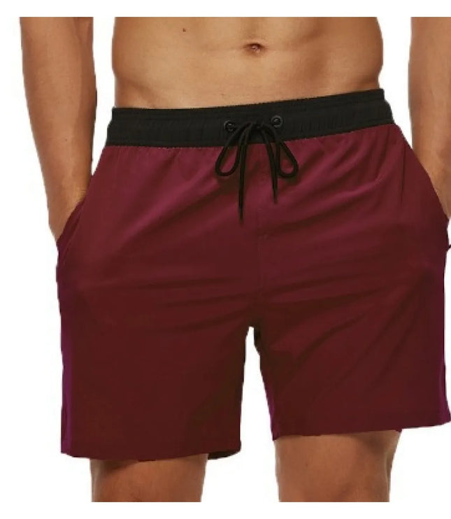 Men's Swim Shorts with a Contrast Waistband and Drawstring