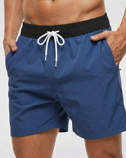 Men's Swim Shorts with a Contrast Waistband and Drawstring